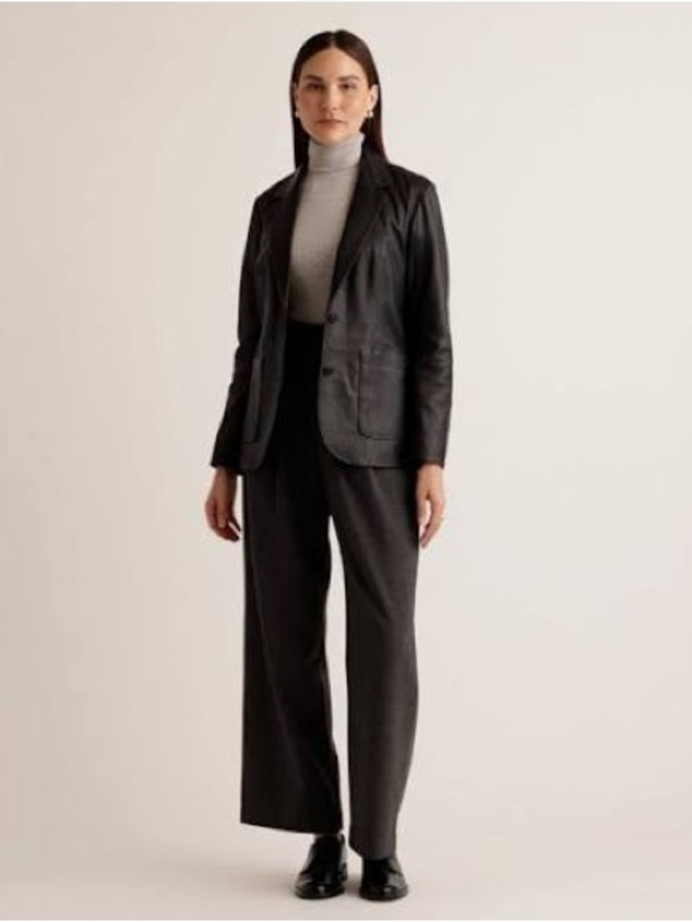 Quince Black Leather Blazer Jacket Small